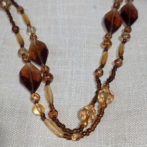 Beaded Necklace Brown Amber Gold Tone‎ Costume Jewelry Long Fashion